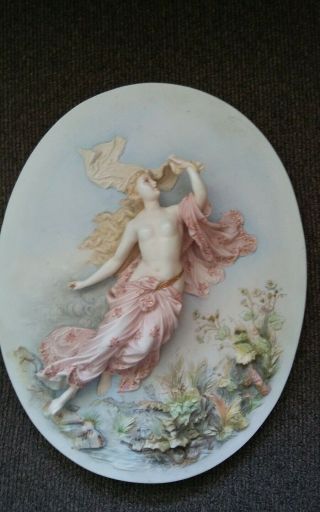 2 ANTIQUE VICTORIAN BISQUE PORCELAIN 3D WALL PLAQUES NUDE LADIES 2