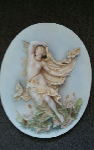 2 ANTIQUE VICTORIAN BISQUE PORCELAIN 3D WALL PLAQUES NUDE LADIES 5