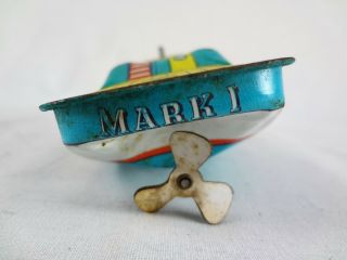 “Peggy” Mark 1 Chriscraft; Vintage J Chein Tin Toy Speed Boat; Wind Up 6