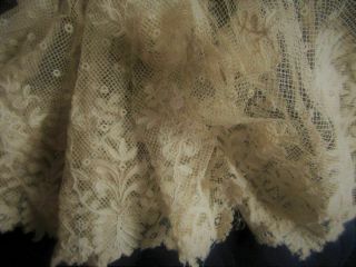 Antique Length Of Fine Embroidered Cotton Net Lace 47 " X 6 "