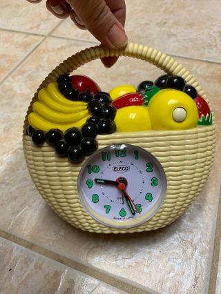 Vintage Eleco Clock Fruit Basket Alarm Japan Movement