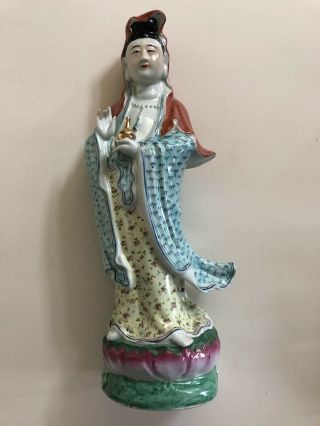 Antique Chinese Large Porcelain Buddha Quan Yin,  H 16.  25” Rare And Old