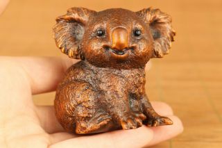 Antique Old Boxwood Koala Statue Figure Netsuke Lovely Gift Hand Piece