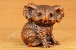 antique old boxwood koala statue figure netsuke lovely gift hand piece 2