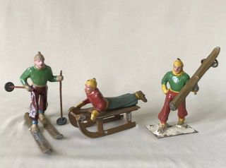 Vintage Lead Figures - Set Of 3 Ski And Sled Winter Themed,  Made In France 2