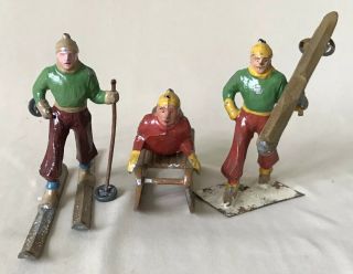 Vintage Lead Figures - Set Of 3 Ski And Sled Winter Themed,  Made In France 3