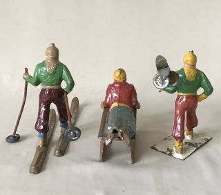 Vintage Lead Figures - Set Of 3 Ski And Sled Winter Themed,  Made In France 4