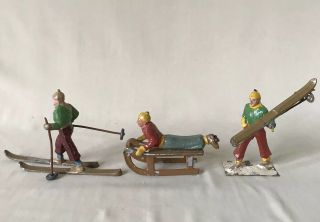 Vintage Lead Figures - Set Of 3 Ski And Sled Winter Themed,  Made In France 5