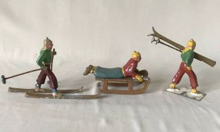 Vintage Lead Figures - Set Of 3 Ski And Sled Winter Themed,  Made In France 6