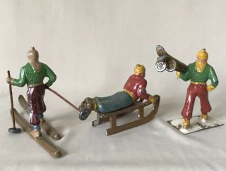 Vintage Lead Figures - Set Of 3 Ski And Sled Winter Themed,  Made In France 7
