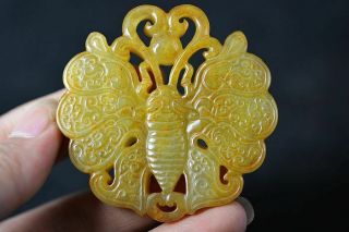 Exquisite Chinese Natural Old Jade Carved Butterfly Lucky Pendant H85