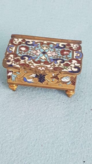 19th Century Antique Sml Pretty Gilded & Champlevé Cloisonné Footed Trinket Box
