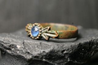 Rare Ancient Viking Bronze Blue Stone Ring,  Antique Authentic,  6 - 11 Century AD. 2