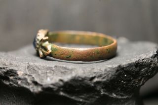 Rare Ancient Viking Bronze Blue Stone Ring,  Antique Authentic,  6 - 11 Century AD. 4