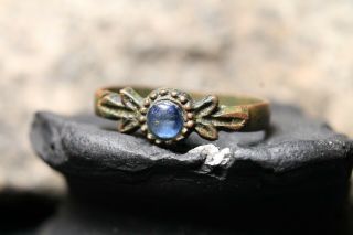 Rare Ancient Viking Bronze Blue Stone Ring,  Antique Authentic,  6 - 11 Century AD. 5