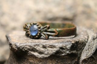 Rare Ancient Viking Bronze Blue Stone Ring,  Antique Authentic,  6 - 11 Century AD. 7