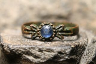 Rare Ancient Viking Bronze Blue Stone Ring,  Antique Authentic,  6 - 11 Century AD. 8