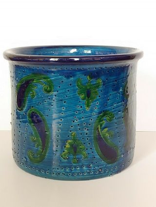 Bitossi Aldo Londi Rimini Blue Planter Pot W Paisley Rosenthal Netter Raymor 3