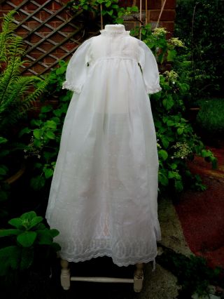 Antique Victorian Long Baby Gown 20 " Ch Dress Hand Sewn Vintage Deep Emb Skirt