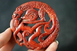 Unique Chinese Old Jade Carved Sexy Man&woman/dragon Pendant H85