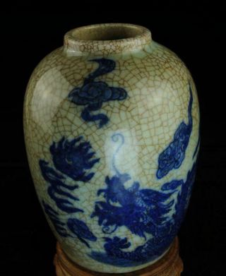 China Old Open Porcelain Hand - Painted Blue And White Dragon Pot /guan Mark Ac01c