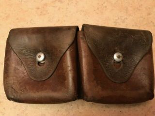 Swiss Army Military Belt 2 Compartment Leather Ammo Cartridge Pouch Vintage 1917