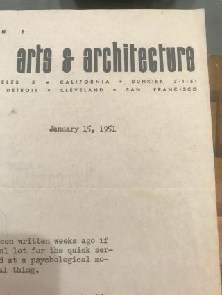 Mcm “arts And Architecture Magazine” Letterhead Rare 1951 Graphic Example