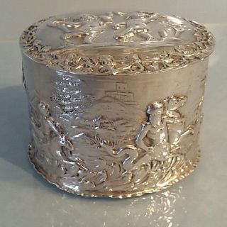 Charming Victorian 1896 Silver Box Gold Lined Cherubs Neptune & Sea Creatures