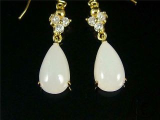 A Fine Old Chinese White Nephrite Jade Earrings Gilt Silver Hook 4