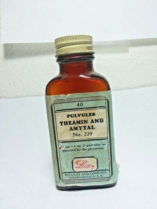 Antique Pharmacy Bottle Pulvules No.  40 Theamin & Amytal No 229 Eli Lilly