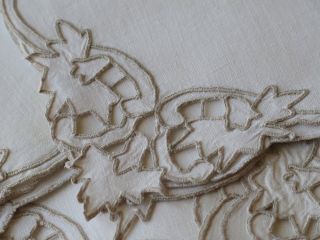 Vtg Antique Madeira Dinner Napkins w/ Taupe Hand Embroidery Leaves Set of 8 7