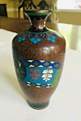 Japanese Cloisonne Vase W/ Fan And Scroll Shaped Reserves Cr.  1870