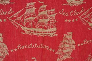 fabric vintage bark cloth like red white ships schooners 34x82 