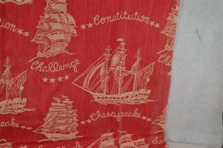 fabric vintage bark cloth like red white ships schooners 34x82 