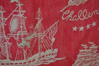 fabric vintage bark cloth like red white ships schooners 34x82 