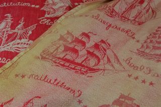 fabric vintage bark cloth like red white ships schooners 34x82 