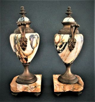 Antique French Art Decco Marble and Bronze Garniture Urns 2
