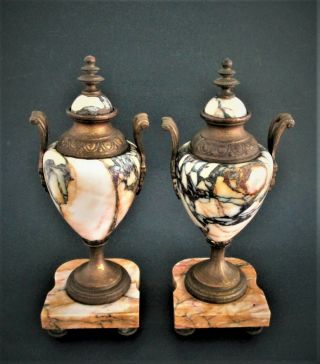 Antique French Art Decco Marble and Bronze Garniture Urns 3