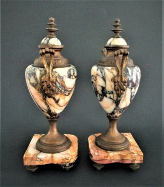 Antique French Art Decco Marble and Bronze Garniture Urns 4
