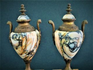 Antique French Art Decco Marble and Bronze Garniture Urns 5
