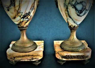 Antique French Art Decco Marble and Bronze Garniture Urns 6
