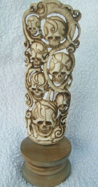 Finely Carved Buffalo Bone Momento Mori Skull Skeleton Native American Statue