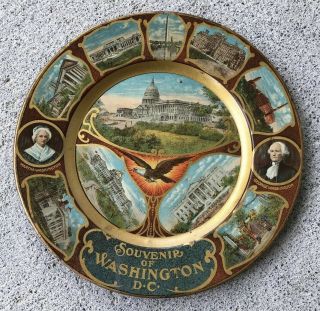 Antique Vienna Art Tin Litho Plate Souvenir Of Washington Dc George & Martha,