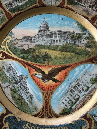 Antique Vienna Art Tin Litho Plate Souvenir Of Washington DC George & Martha, 3