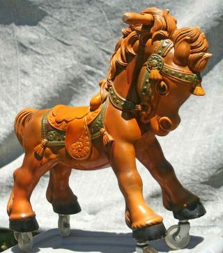 Vintage 1950 ' s Ride - On Rolling Horse,  Carousel Type - Molded Plastic - 19 