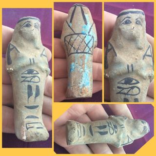 Here Is A Rare Ancient Egyptian Shabti Ushabti Blue With Hieroglyphics,  664 - 332