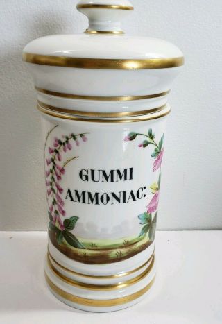 Vintage Pv France Porcelain Apothecary Jar Canister Gummi Ammoniac