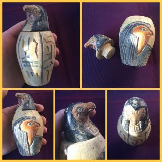 Rare Ancient Egyptian Animal/bird Vase Offering With Hieroglyphics,  300 Bc