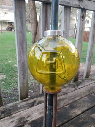Rare Yellow Harger Glass Lightning Rod Ball/globe By " Fenton " Weathervan Decor