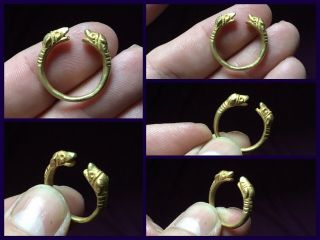 Stunning High Ct Roman Gold Torc Finger Ring C2nd 3rd Cent Ad Zoomorphic Heads